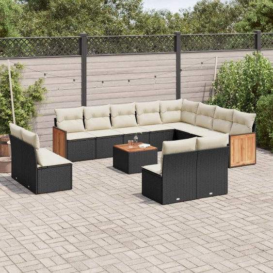 12-tlg. Garten-Sofagarnitur mit Kissen Schwarz Poly Rattan