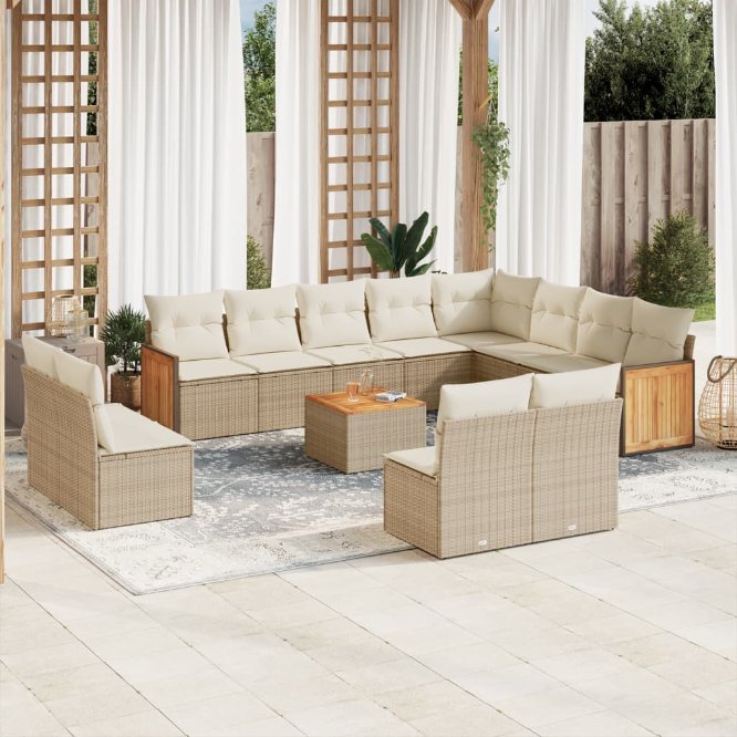 12-tlg. Garten-Sofagarnitur mit Kissen Schwarz Poly Rattan