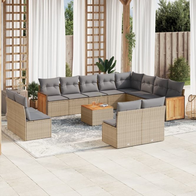 12-tlg. Garten-Sofagarnitur mit Kissen Schwarz Poly Rattan