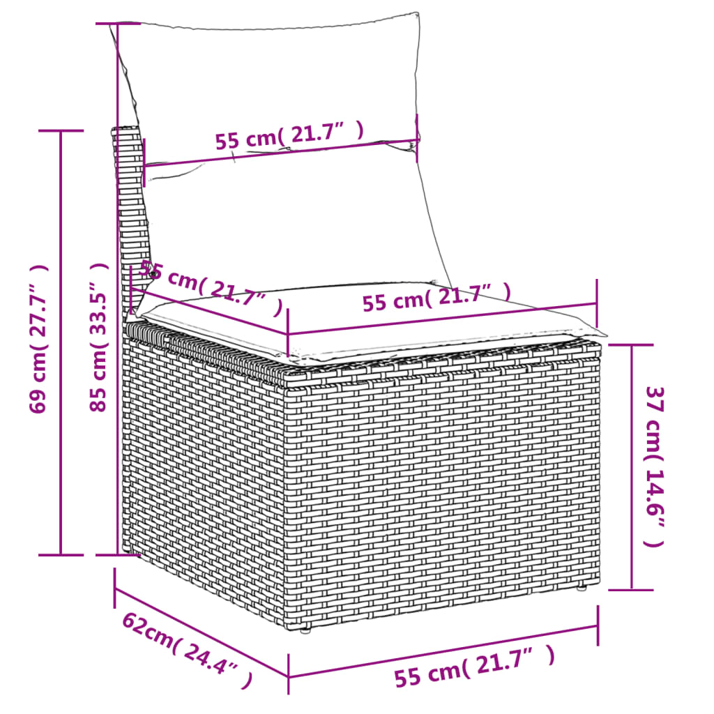 13-teiliges Gartensofa-Set mit Kissen, schwarzes Polyrattan