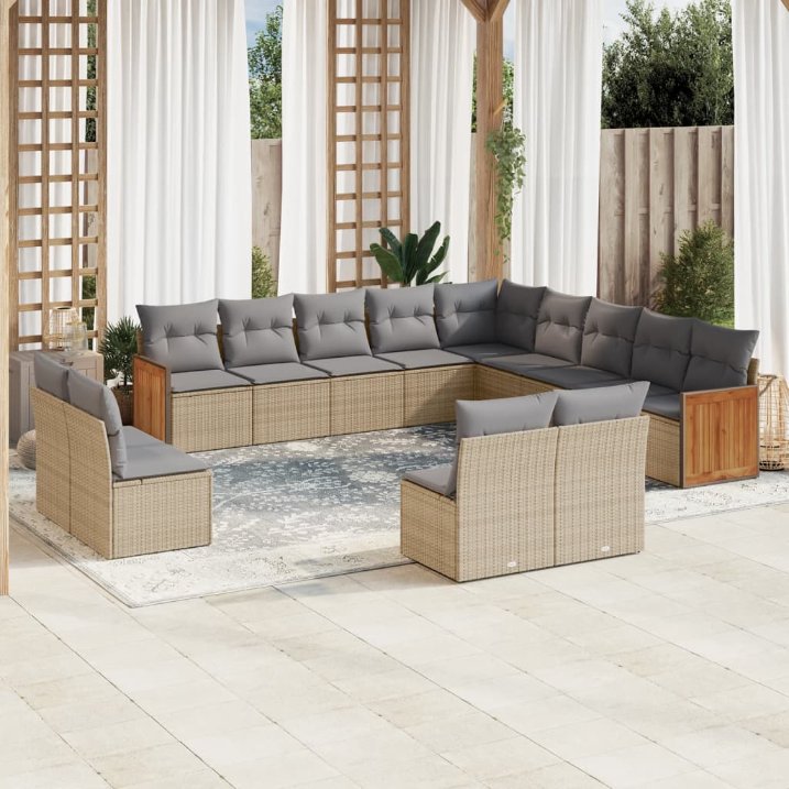 13-tlg. Garten-Sofagarnitur mit Kissen Schwarz Poly Rattan