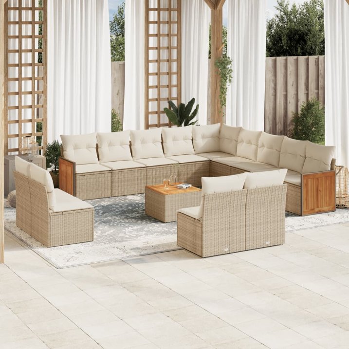 13-tlg. Garten-Sofagarnitur mit Kissen Schwarz Poly Rattan