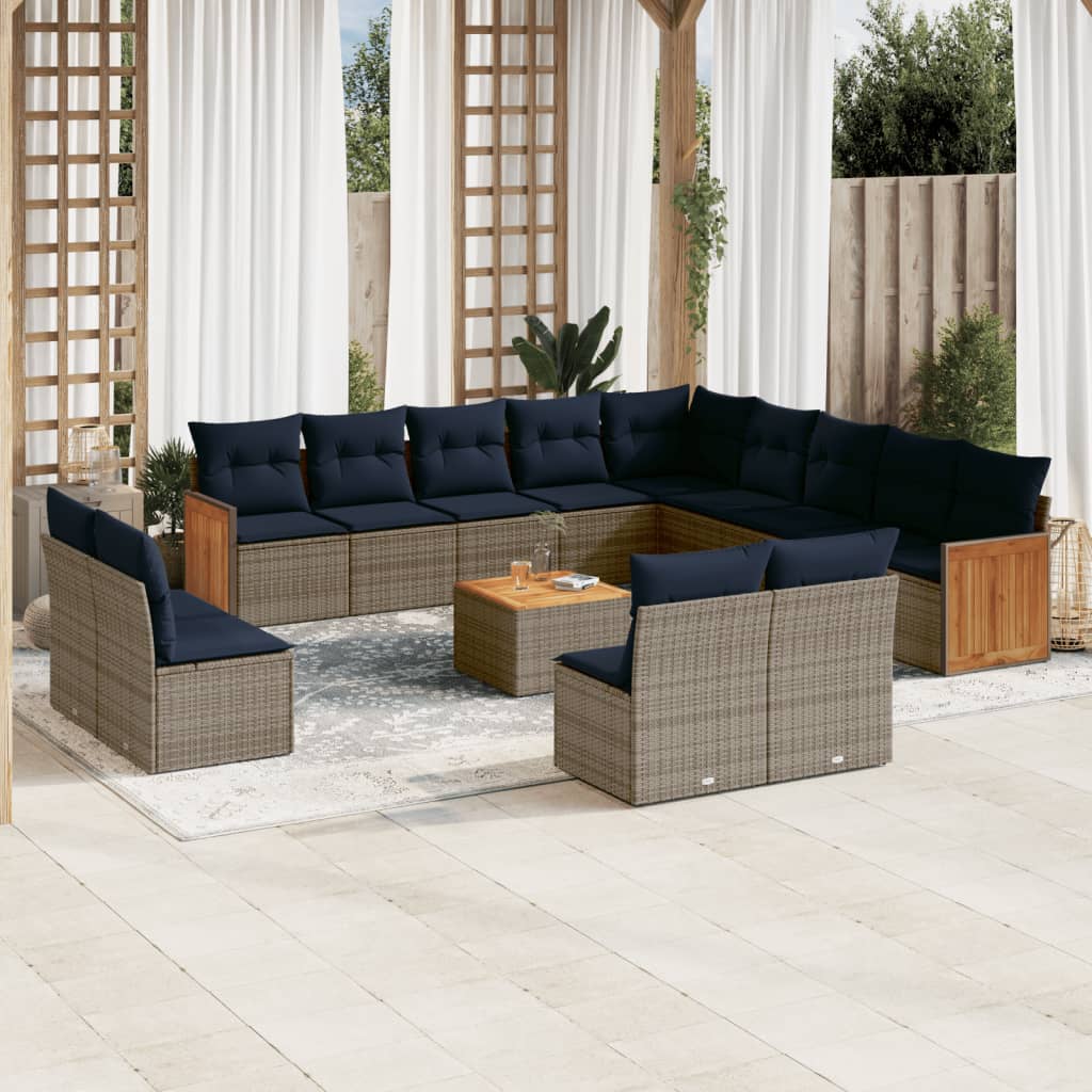 13-teiliges Gartensofa-Set mit Kissen, schwarzes Polyrattan