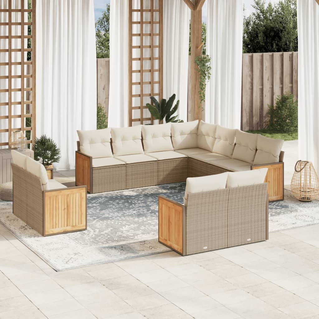 11-tlg. Garten-Sofagarnitur mit Kissen Schwarz Poly Rattan