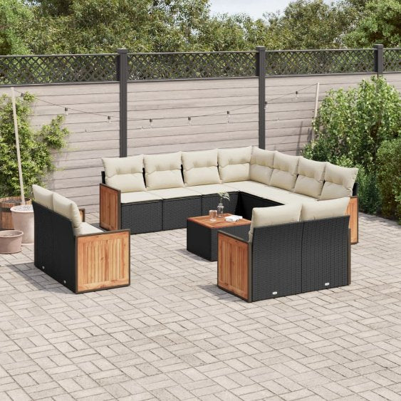 11-tlg. Garten-Sofagarnitur mit Kissen Schwarz Poly Rattan