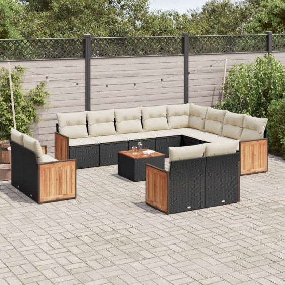 12-tlg. Garten-Sofagarnitur mit Kissen Schwarz Poly Rattan