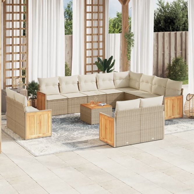 12-tlg. Garten-Sofagarnitur mit Kissen Schwarz Poly Rattan