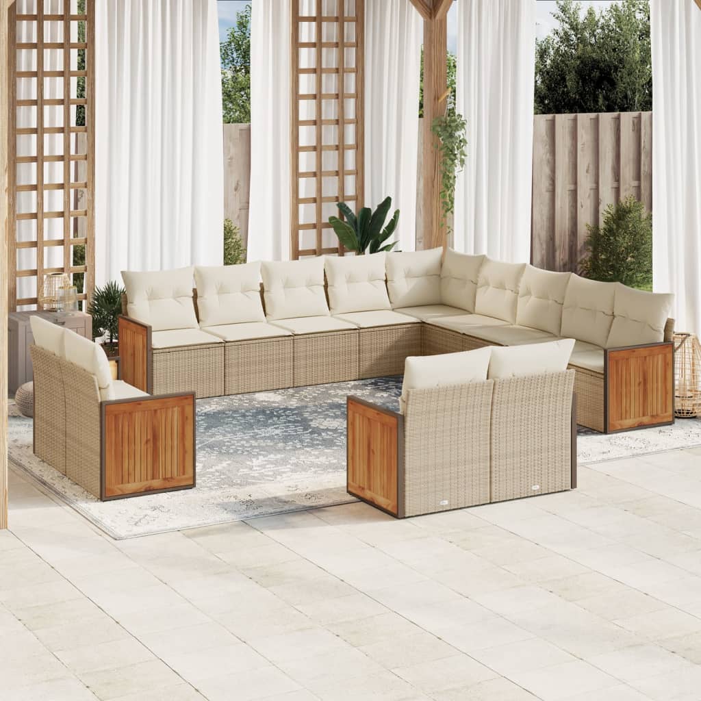 13-tlg. Garten-Sofagarnitur mit Kissen Schwarz Poly Rattan