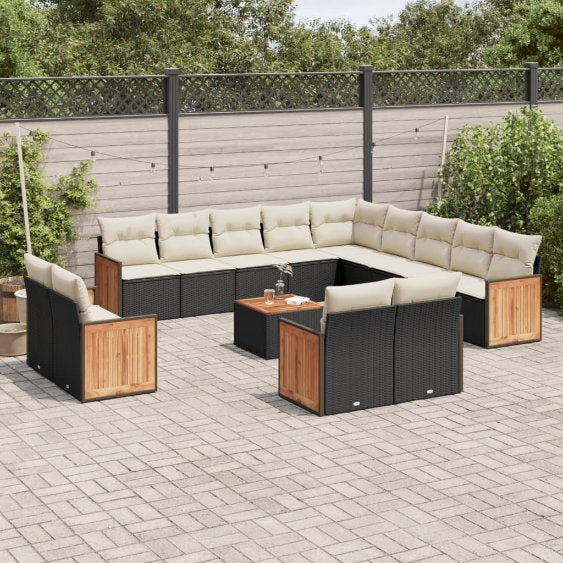 13-tlg. Garten-Sofagarnitur mit Kissen Schwarz Poly Rattan