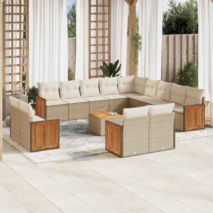 13-tlg. Garten-Sofagarnitur mit Kissen Schwarz Poly Rattan