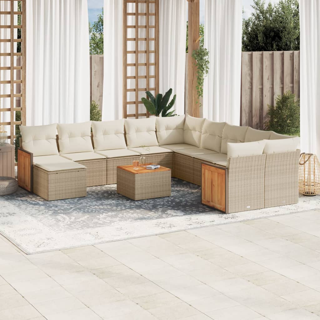 11-tlg. Garten-Sofagarnitur mit Kissen Schwarz Poly Rattan