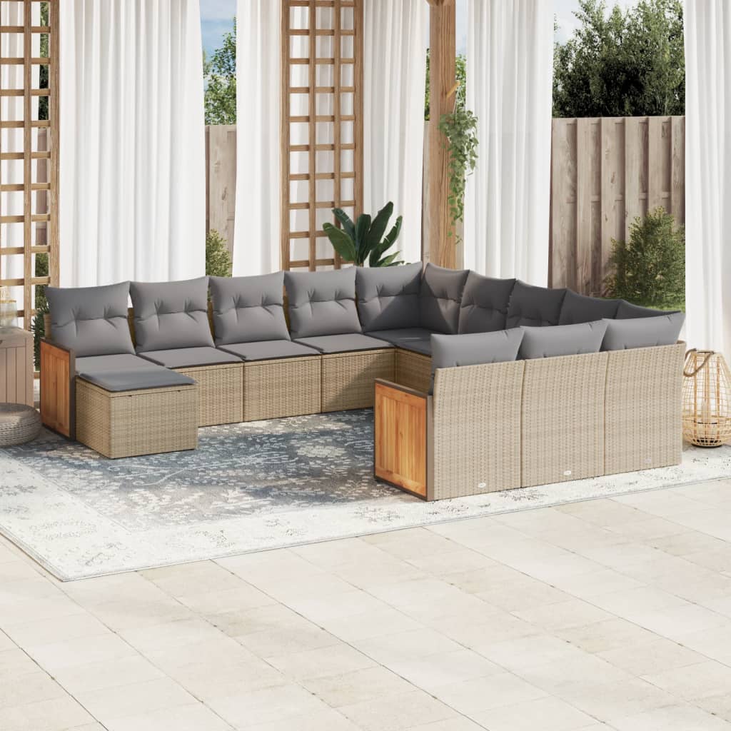 12-tlg. Garten-Sofagarnitur mit Kissen Schwarz Poly Rattan