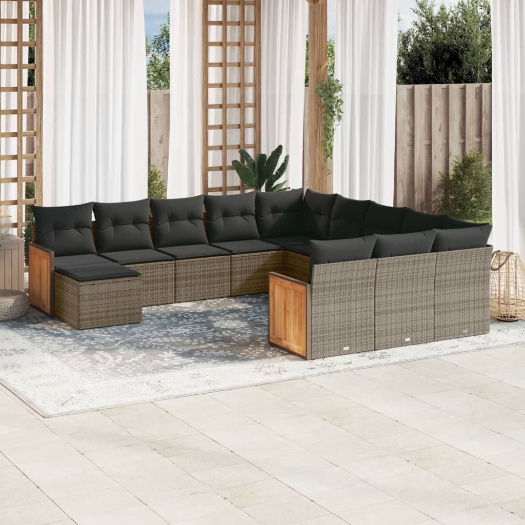 12-tlg. Garten-Sofagarnitur mit Kissen Schwarz Poly Rattan