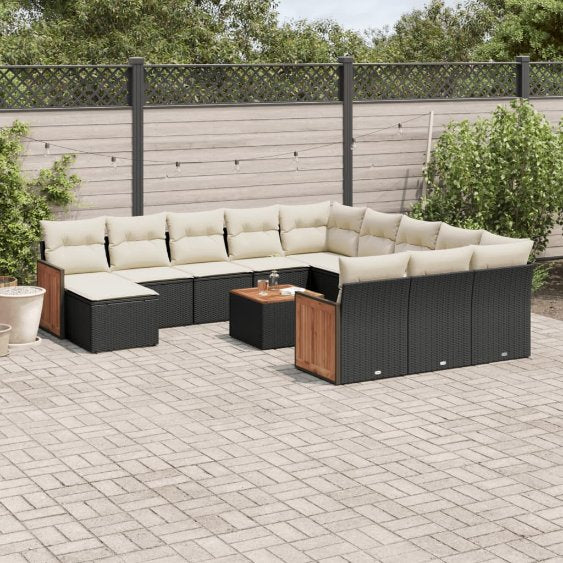 12-tlg. Garten-Sofagarnitur mit Kissen Schwarz Poly Rattan