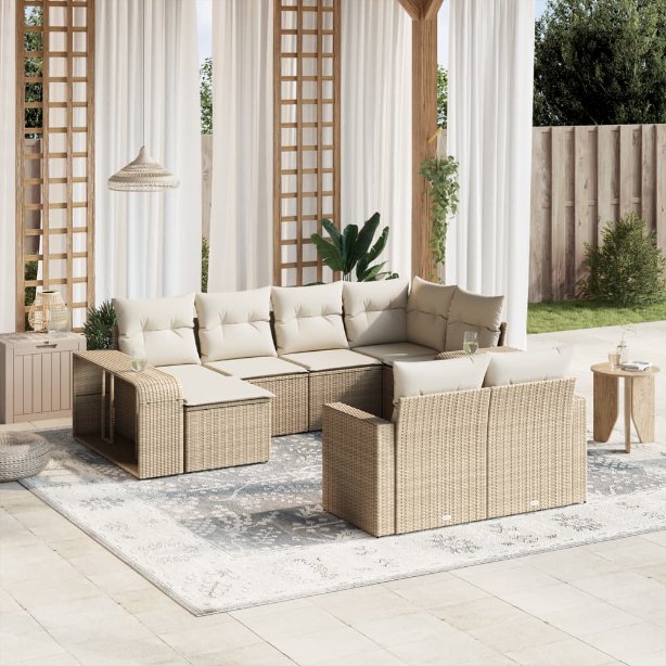 vidaXL 10-tlg. Garten-Sofagarnitur mit Kissen Schwarz Poly Rattan