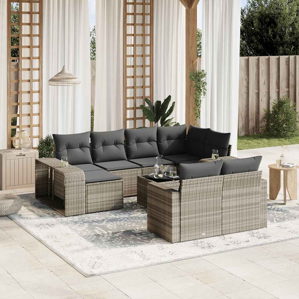 11-tlg. Garten-Sofagarnitur mit Kissen Schwarz Poly Rattan