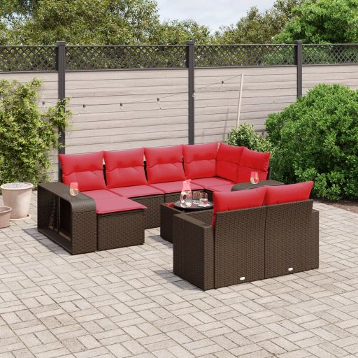 vidaXL 11-teiliges Gartensofa-Set mit Kissen, schwarzes Polyrattan