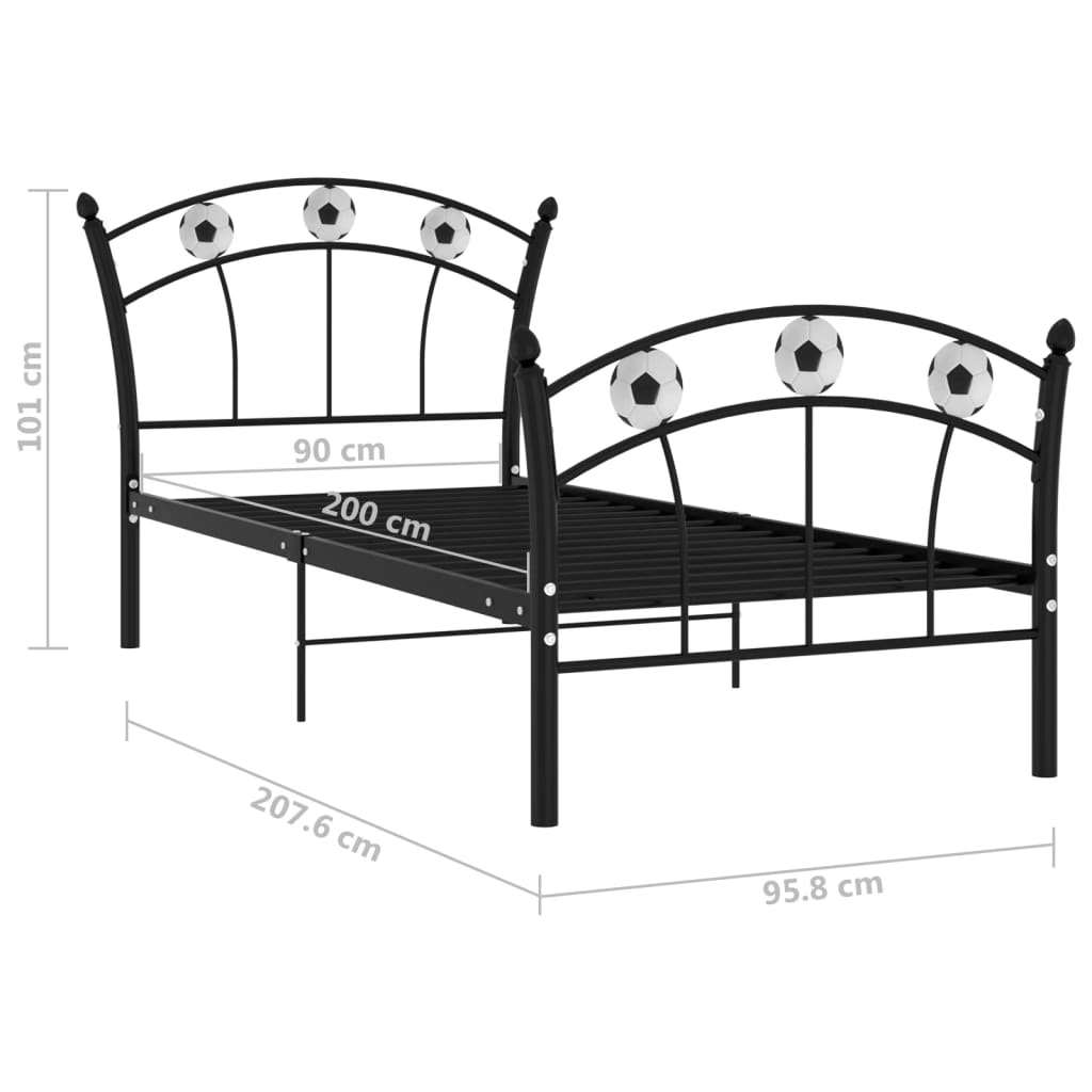 vidaXL Einzelbett mit Fußball-Design Schwarz Metall 90x200 cm