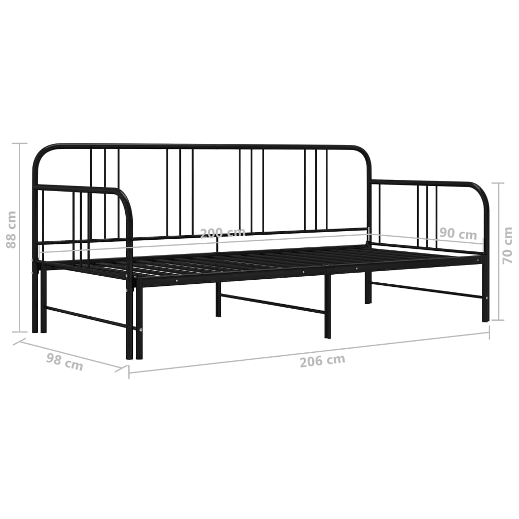 vidaXL Tagesbett Ausziehbar Schwarz Metall 90x200 cm