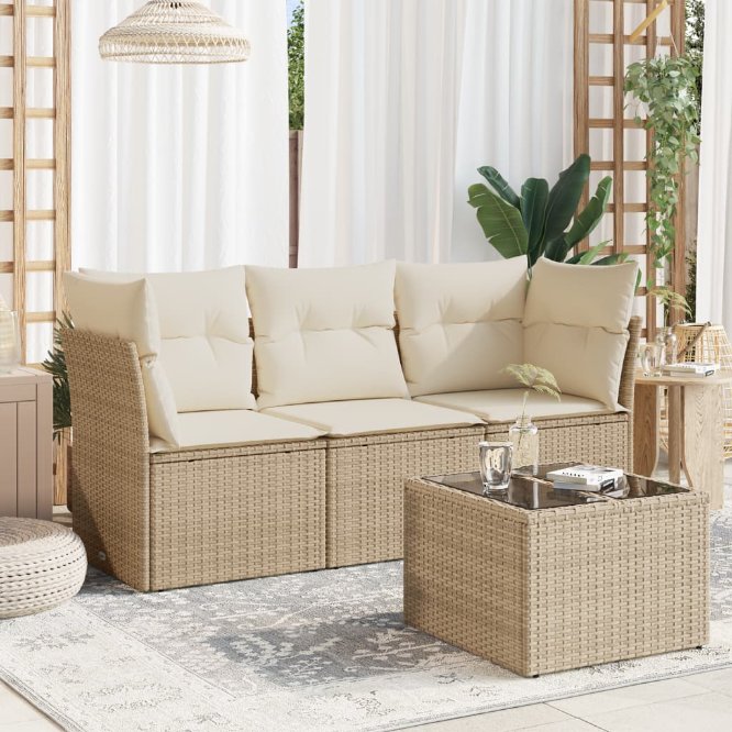 3-tlg. Garten-Sofagarnitur mit Kissen Schwarz Poly Rattan