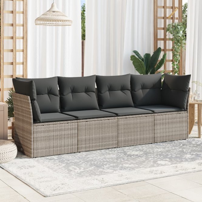 4-tlg. Garten-Sofagarnitur mit Kissen Schwarz Poly Rattan