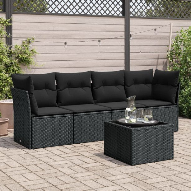 4-tlg. Garten-Sofagarnitur mit Kissen Schwarz Poly Rattan