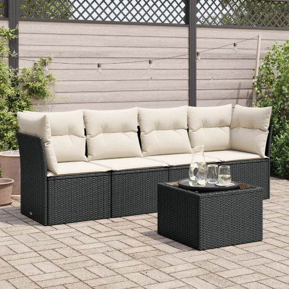 4-tlg. Garten-Sofagarnitur mit Kissen Schwarz Poly Rattan