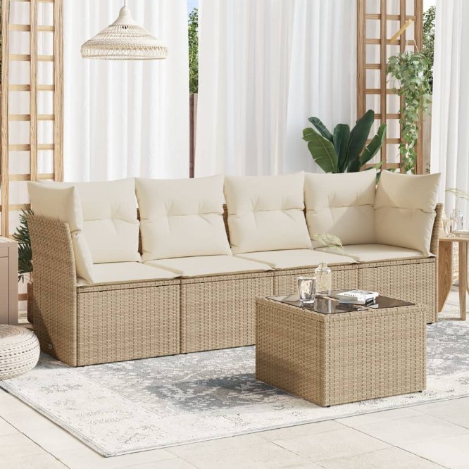 4-tlg. Garten-Sofagarnitur mit Kissen Schwarz Poly Rattan
