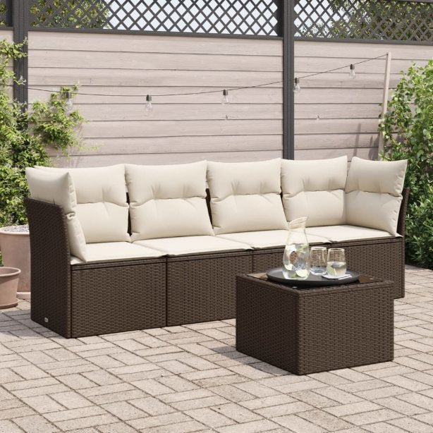 4-tlg. Garten-Sofagarnitur mit Kissen Schwarz Poly Rattan