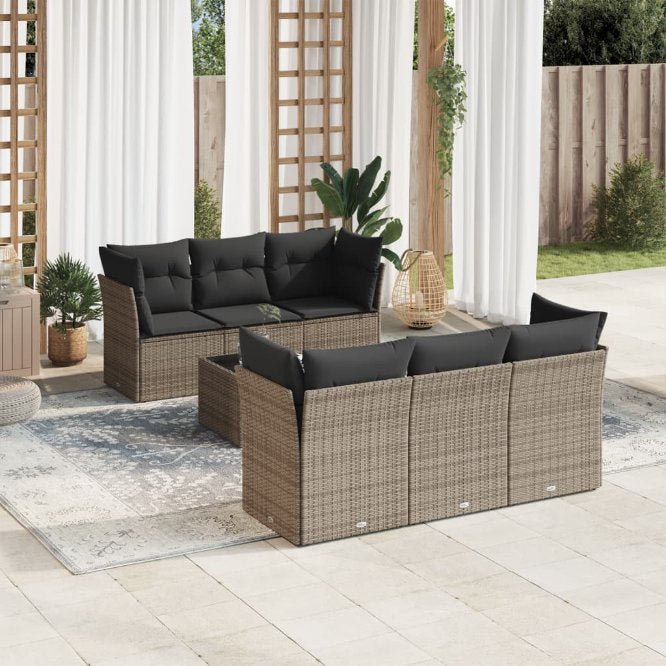 7-tlg. Garten-Sofagarnitur mit Kissen Schwarz Poly Rattan