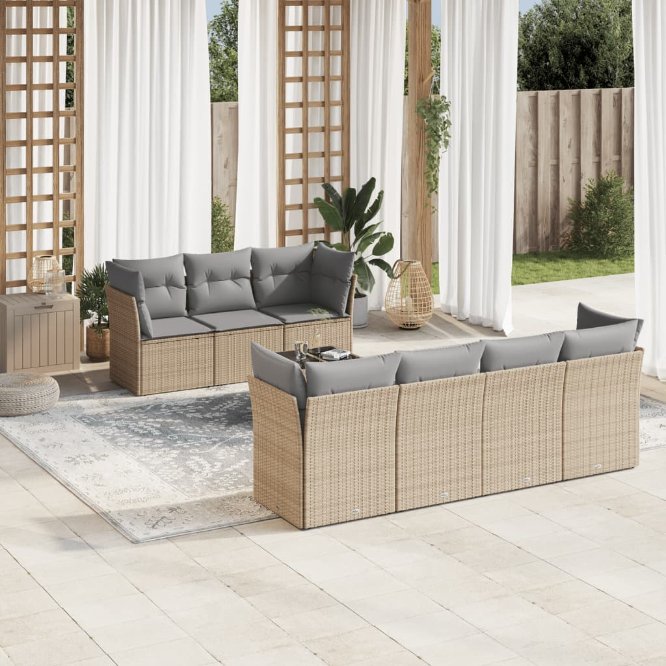 8-tlg. Garten-Sofagarnitur mit Kissen Schwarz Poly Rattan