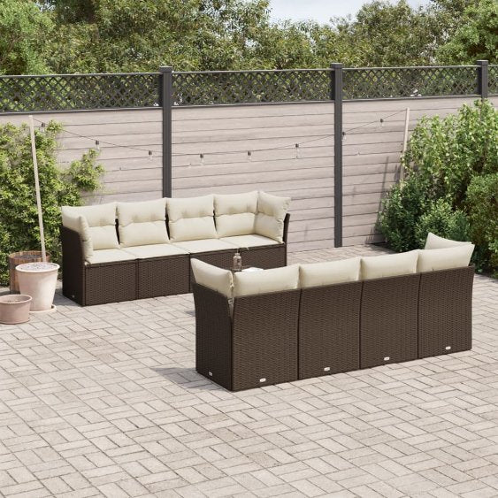 9-tlg. Garten-Sofagarnitur mit Kissen Schwarz Poly Rattan