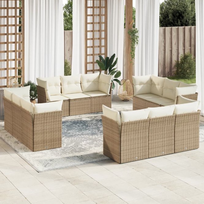 12-tlg. Garten-Sofagarnitur mit Kissen Schwarz Poly Rattan