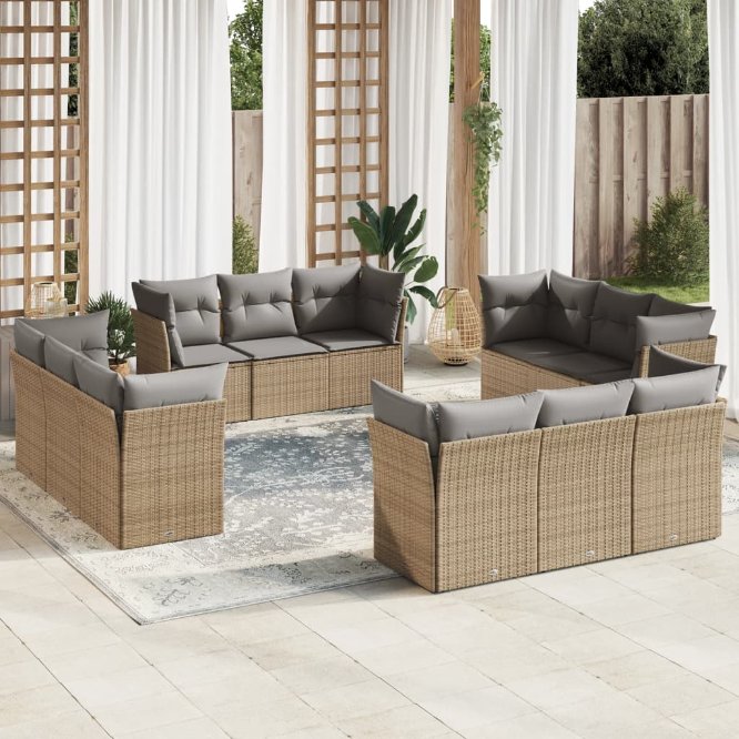 12-tlg. Garten-Sofagarnitur mit Kissen Schwarz Poly Rattan