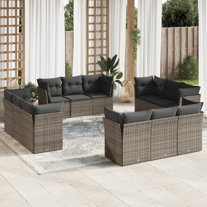 12-tlg. Garten-Sofagarnitur mit Kissen Schwarz Poly Rattan