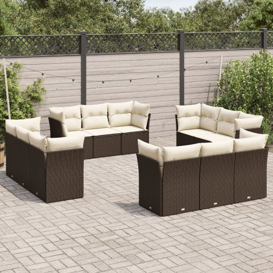 12-tlg. Garten-Sofagarnitur mit Kissen Schwarz Poly Rattan