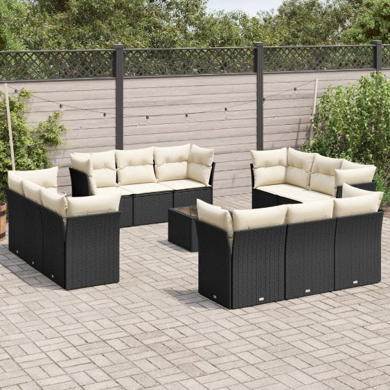 12-tlg. Garten-Sofagarnitur mit Kissen Schwarz Poly Rattan