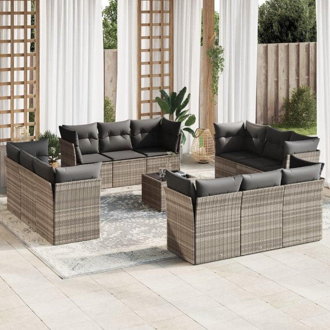 12-tlg. Garten-Sofagarnitur mit Kissen Schwarz Poly Rattan