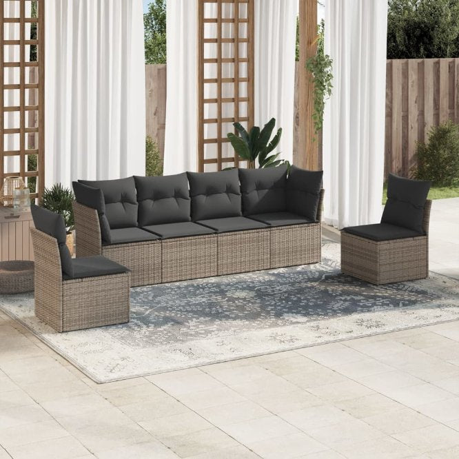 6-tlg. Garten-Sofagarnitur mit Kissen Schwarz Poly Rattan