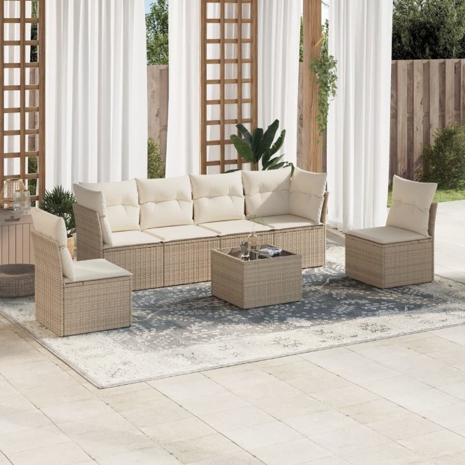 6-tlg. Garten-Sofagarnitur mit Kissen Schwarz Poly Rattan