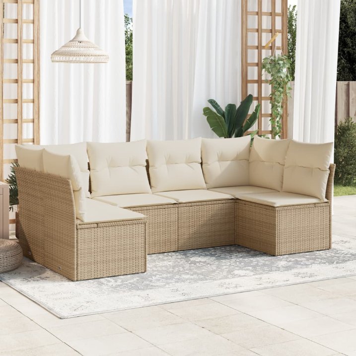 6-tlg. Garten-Sofagarnitur mit Kissen Schwarz Poly Rattan