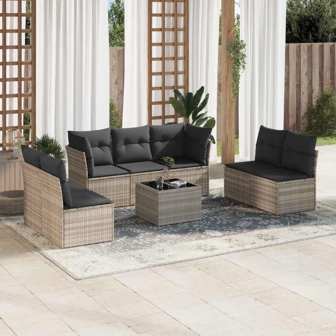 7-tlg. Garten-Sofagarnitur mit Kissen Schwarz Poly Rattan