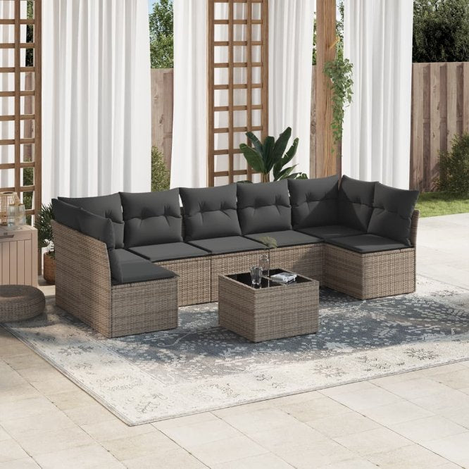 7-tlg. Garten-Sofagarnitur mit Kissen Schwarz Poly Rattan
