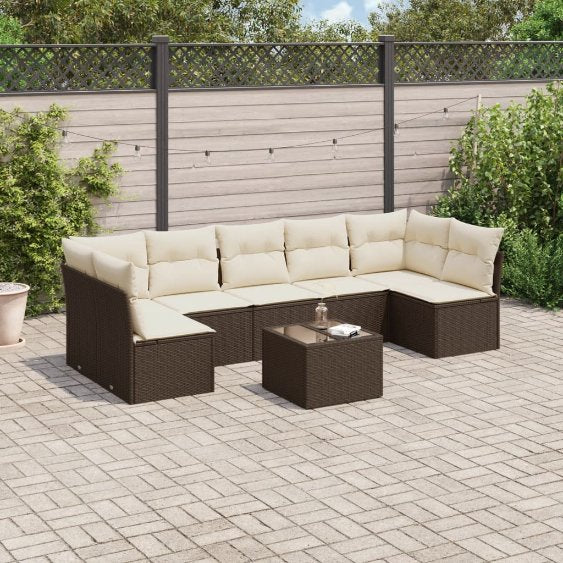 7-tlg. Garten-Sofagarnitur mit Kissen Schwarz Poly Rattan