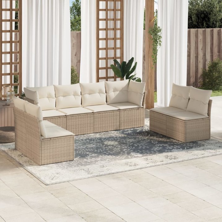 8-tlg. Garten-Sofagarnitur mit Kissen Schwarz Poly Rattan
