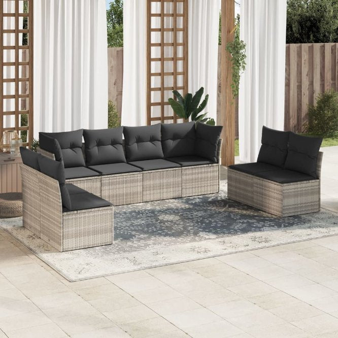 8-tlg. Garten-Sofagarnitur mit Kissen Schwarz Poly Rattan