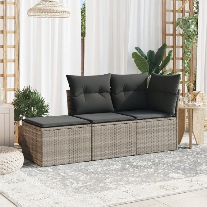3-tlg. Garten-Sofagarnitur mit Kissen Schwarz Poly Rattan