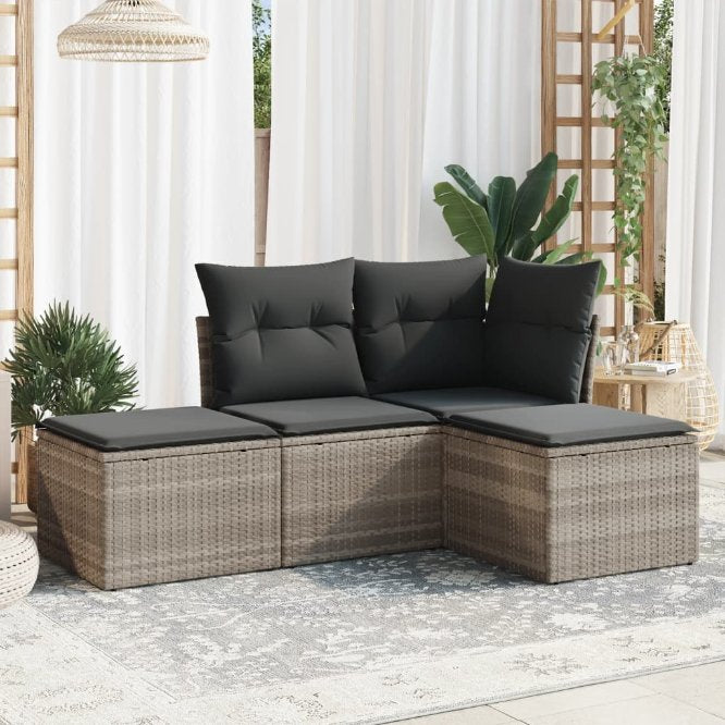 4-tlg. Garten-Sofagarnitur mit Kissen Schwarz Poly Rattan