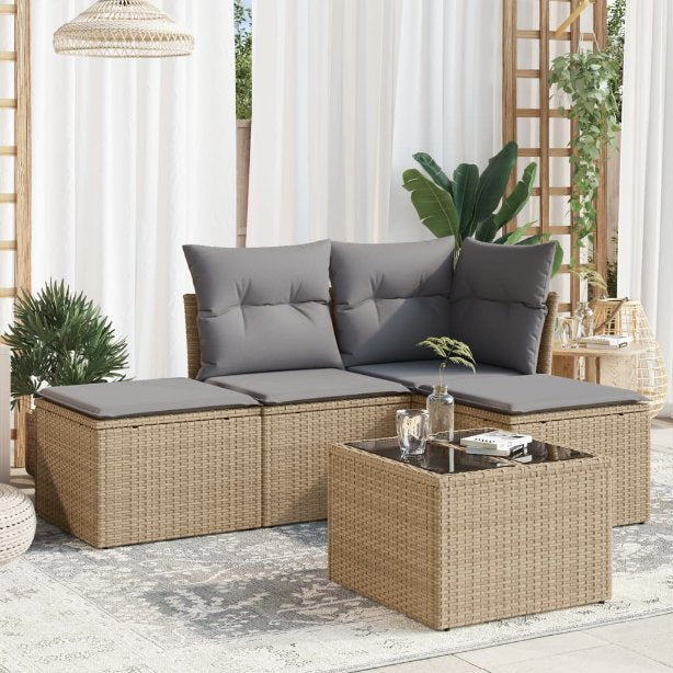 4-tlg. Garten-Sofagarnitur mit Kissen Schwarz Poly Rattan
