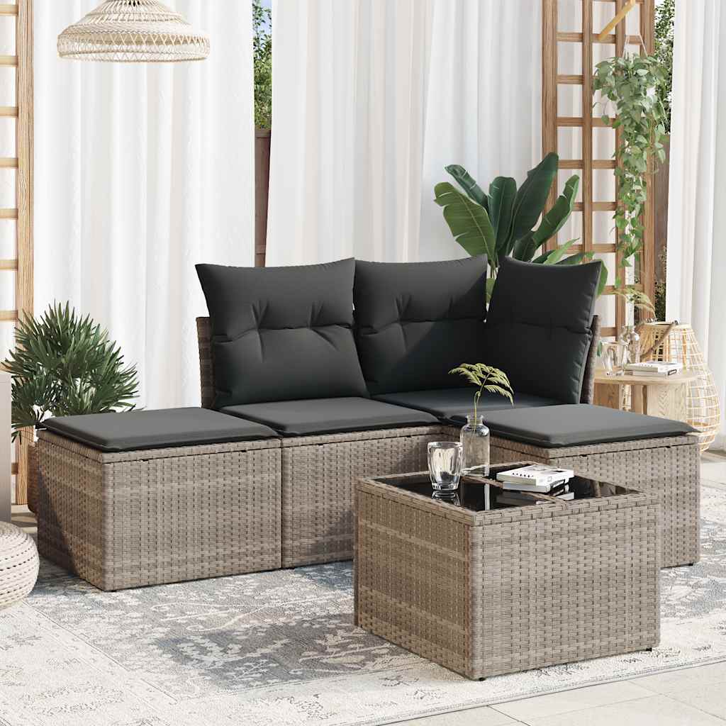 4-tlg. Garten-Sofagarnitur mit Kissen Schwarz Poly Rattan